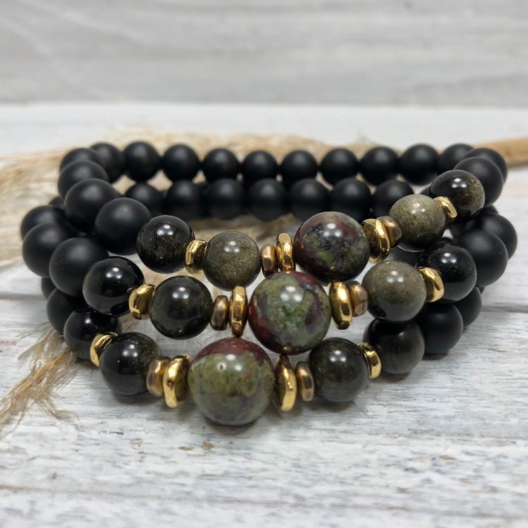 Ich Bin Die Stärke Innerhalb Armband | Matte Onyx, Gold Sheen Obsidian, & Drachen Blut von ElementOfSri