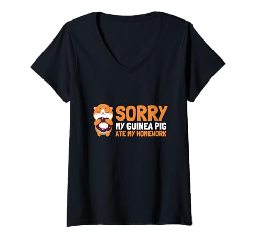 Damen Entschuldigung, Mein Meerschweinchen hat Meine Hausaufgaben gegessen T-Shirt mit V-Ausschnitt Damen Entschuldigung, Mein Meerschweinchen hat Meine Hausaufgaben gegessen T-Shirt mit V-Ausschnitt von Elementary School Apparel