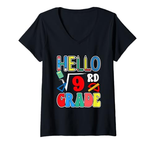 Damen Hello 3rd Grade Math Formula Teachers Student Back To School T-Shirt mit V-Ausschnitt Damen Hello 3rd Grade Math Formula Teachers Student Back To School T-Shirt mit V-Ausschnitt von Elementary School Back To School Costume