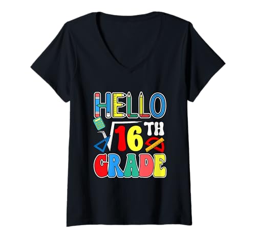 Damen Hello 4th Grade Math Formula Teachers Student Back To School T-Shirt mit V-Ausschnitt von Elementary School Back To School Costume