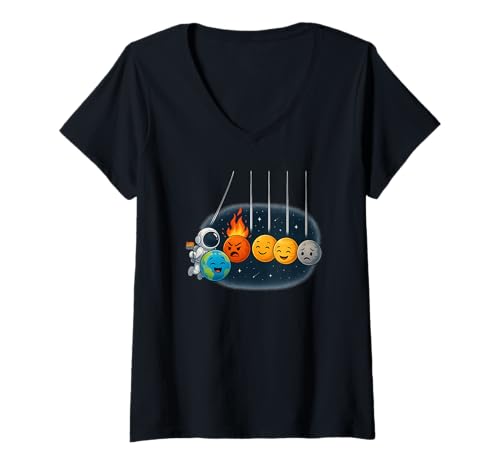 Damen Lustiges Weltraum Planeten Newton Pendel Shirt T-Shirt mit V-Ausschnitt Damen Lustiges Weltraum Planeten Newton Pendel Shirt T-Shirt mit V-Ausschnitt von Elements Astronomy Physics Science Space Planets