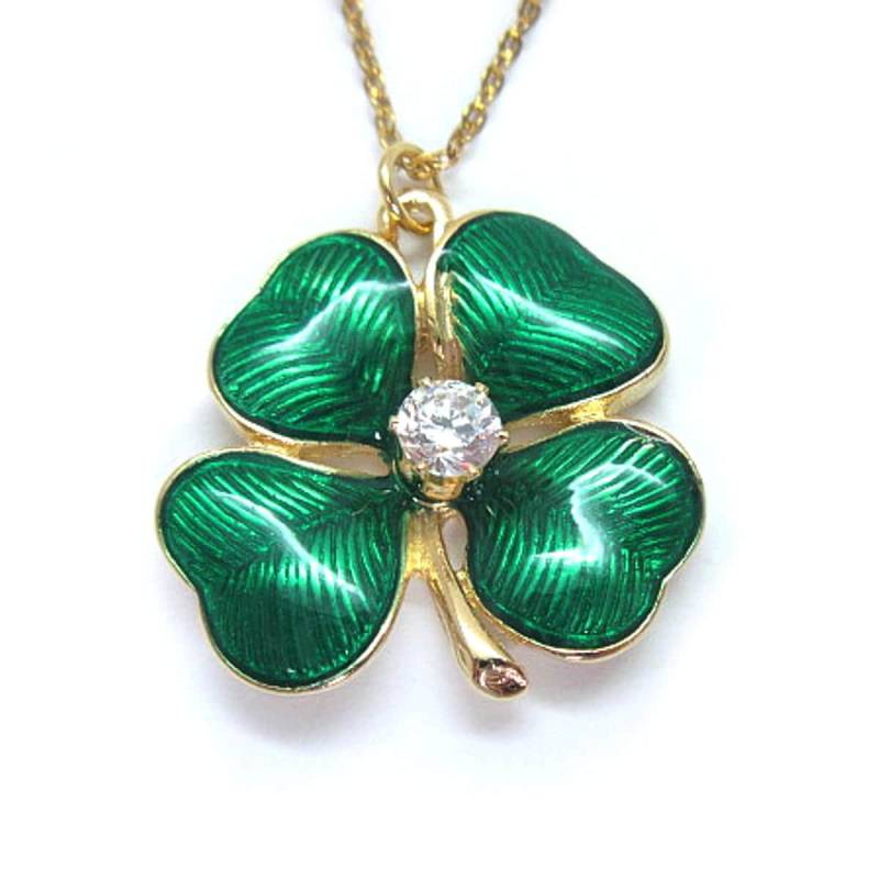Anhänger Kleeblatt, Vierblättriges Mit Cubic Zirkonia Und Grüner Emaille von ElementsofDesignCA