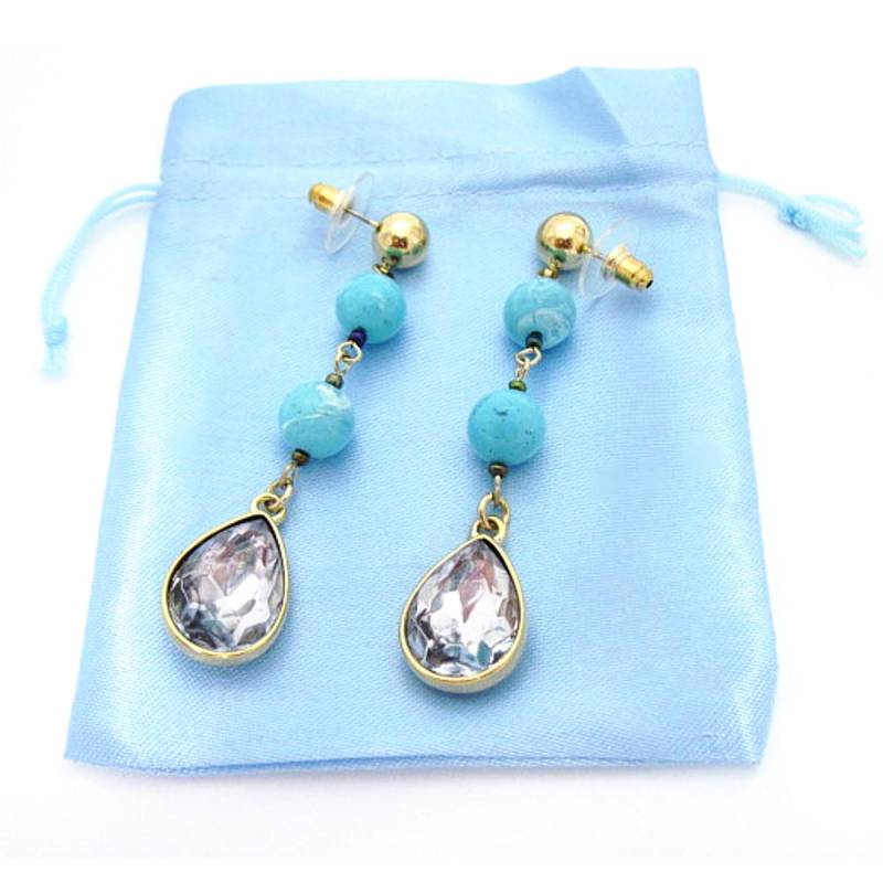 Blauer Teardrop Kristall Und Türkis Perlenbesetzte Gep Baumeln Ohrringe von ElementsofDesignCA