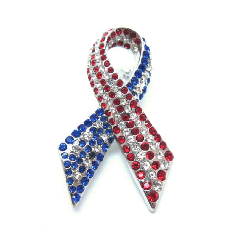 Usa Awareness Pin Ribbon Brosche Mit Rot Weiß Und Blauen Kristallen von ElementsofDesignCA