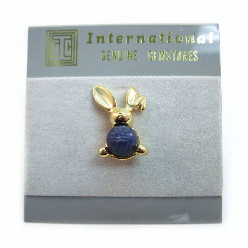 Vergoldeter Vintage Bunny Tac Pin Mit Gebogenem Ohr - Echter Lapis Lazuli Oder Tigerauge von ElementsofDesignCA