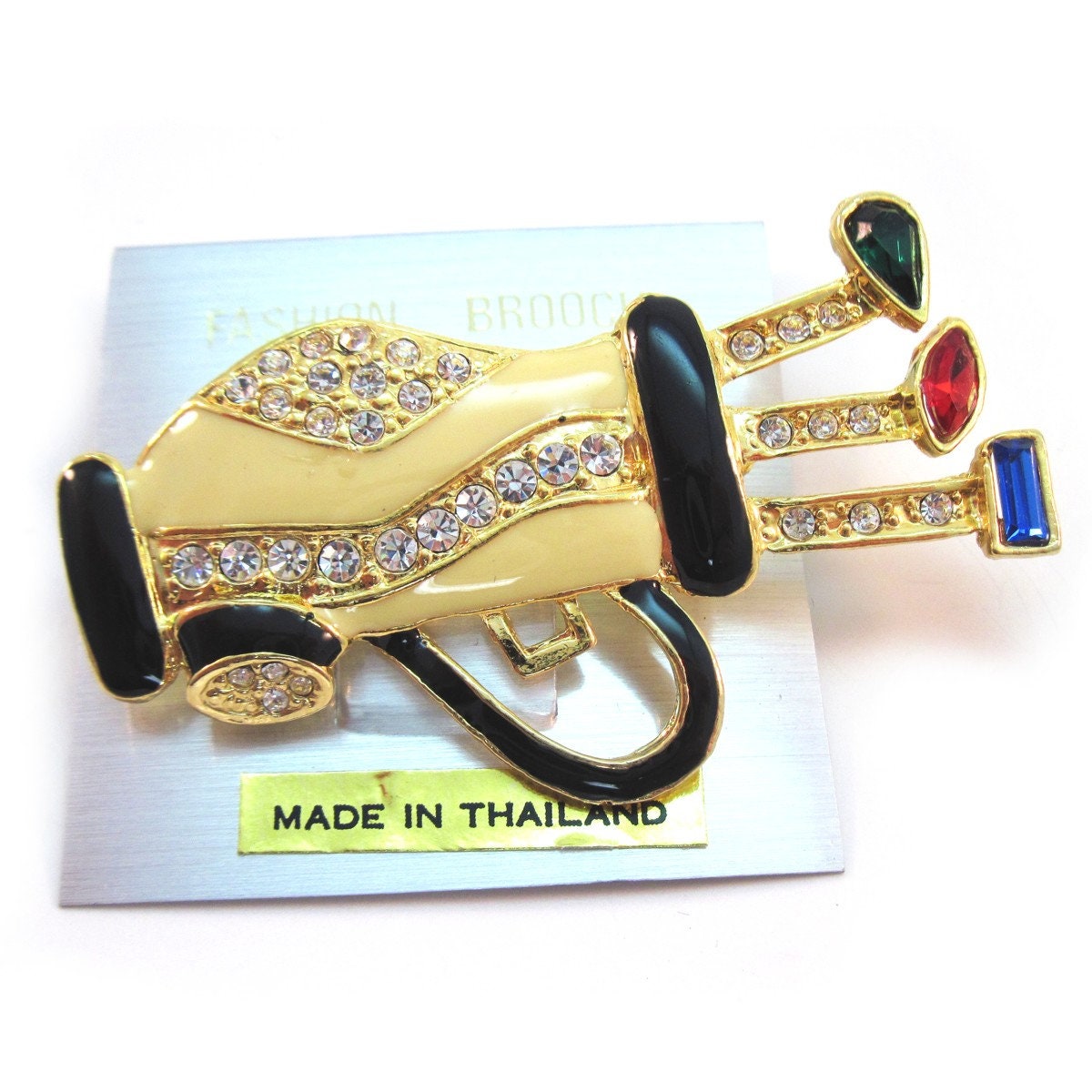 Vintage Creme Und Schwarze Golf Bag Brosche Mit Strasssteinen von ElementsofDesignCA