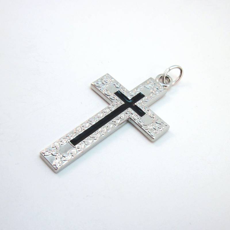 Vintage Intricate Floral Cross Hallmarked Ncp 89 Sterling Mit Schwarzem Harz Inlay von ElementsofDesignCA
