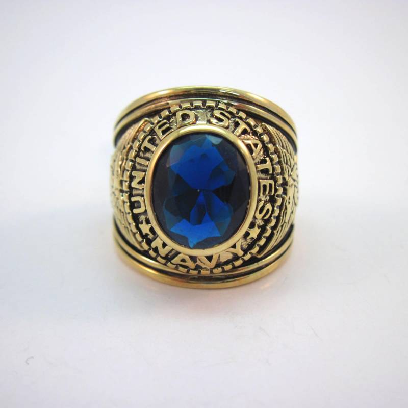 Vintage Palmbeach Usa Navy 18Kt Gep Ring Mit Künstlichem Saphir Kristall von ElementsofDesignCA