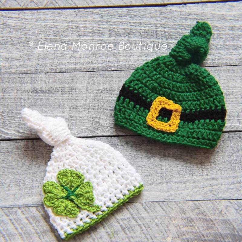 Gehäkelte St Patrick's Day Baby Mütze Kobold Oder Kleeblatt von ElenaMonroeBoutique