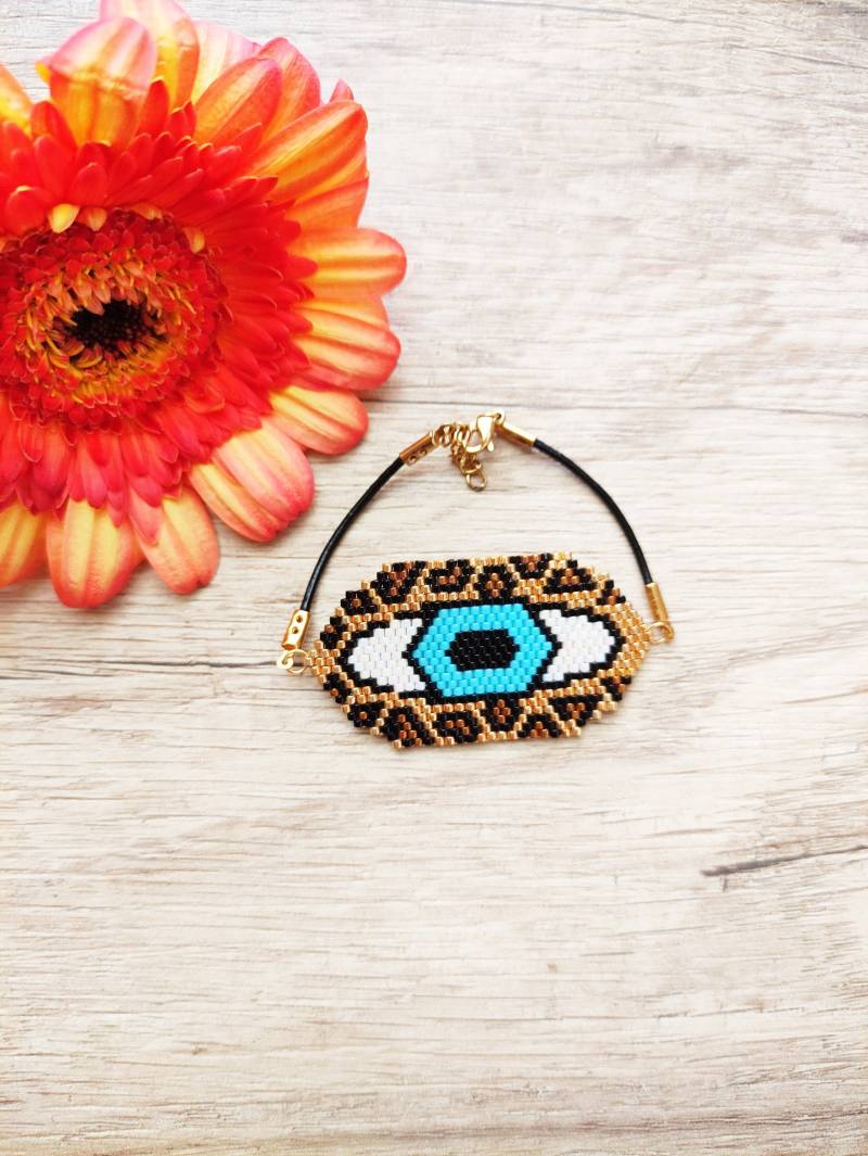 Handgemachte Leopard Evil Eye Armband Miyuki Perlen Statement Schmuck von ElenaRt80