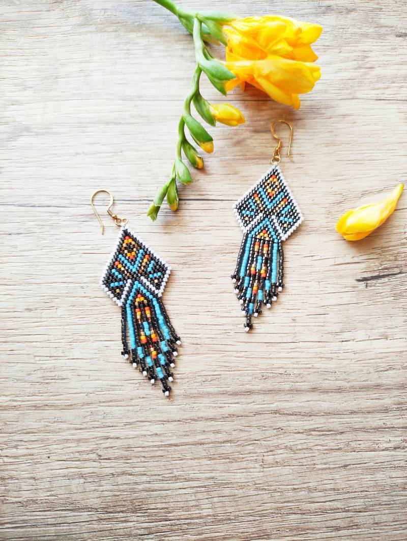 Miyuki Perlen Fransen Ohrringe Boho Dreieck Anhänger, Sterling Silber von ElenaRt80