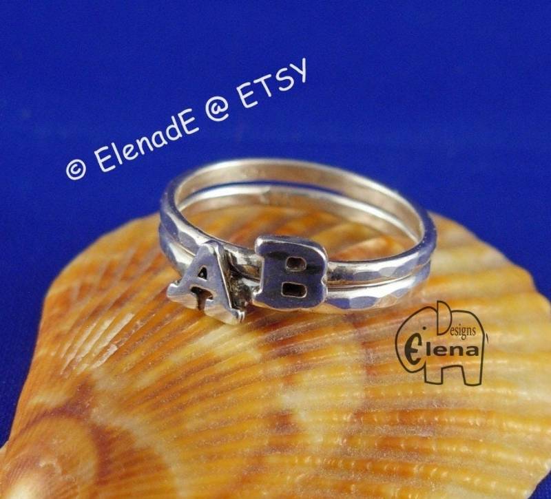 Doppelte Initial Sterling Silber Personalisierte Ringe - Elenade von ElenadE