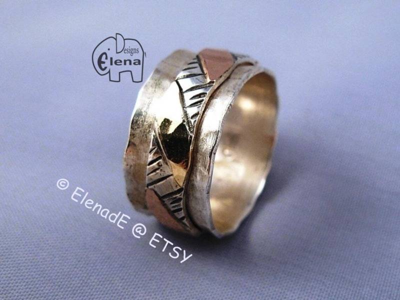 Gehämmerter Kreisel Silber Gold 9K Ring - Elenade von ElenadE