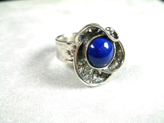 Lapis Handgemachte Sterling Silber Cocktail Ring - Elenade von ElenadE