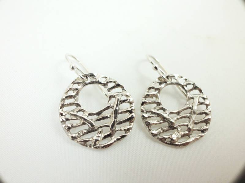 Textur Sterling Silber Ohrringe Abstrakte Scheibe Baumeln - Elenade von ElenadE