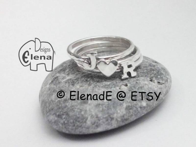 Trio Initial Sterling Silber Personalisierte Ringe - Elenade von ElenadE