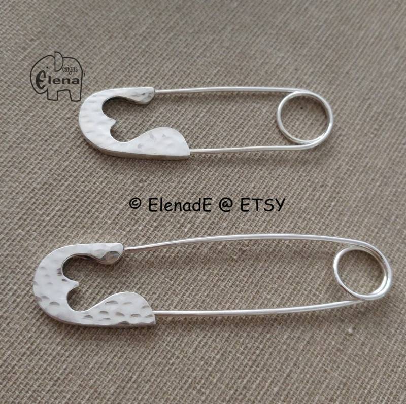 sterling Silber Große Sicherheitsnadel Brosche Mit Herz. Elenade von ElenadE