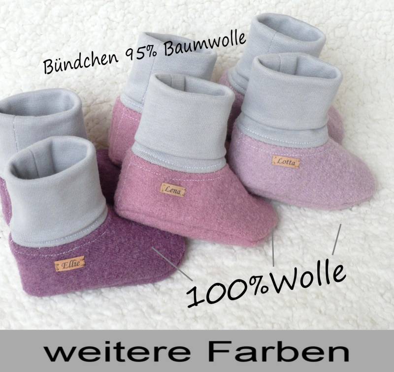 Krabbelschuhe Mit Namen Aus Wolle in Rosa, Walkschuhe Für Baby Perrsonalisiert von ElenasAtelier