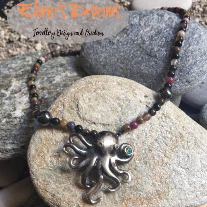 Blacktapus Halskette, 925 Silber Oktopus Edelstein Halskette, Ozean Schmuck Geschenk, Strand Liebhaber Schmuck, Meereskreatur Schmuck, Handgemachter von ElenasDreamsArt