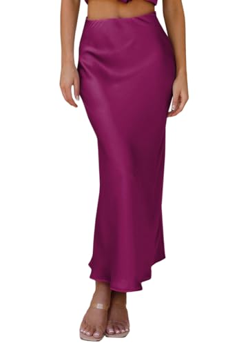 Elenint Damen Eleganter Bodycon Rock Glatte Seide Satin Hohe Taille Midi Lange Röcke Elastisch Fischschwanz Rock Party Cocktail von Elenint