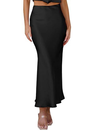 Elenint Damen Eleganter Bodycon Rock Glatte Seide Satin Hohe Taille Midi Lange Röcke Elastisch Fischschwanz Rock Party Cocktail von Elenint