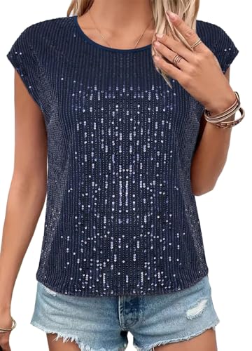 Elenint Damen Glänzend Pailletten Tanktop Cocktail Party Rund Neck Ärmellos Top Lose Lässig Pullover T-Shirts Bluse Clubwear von Elenint