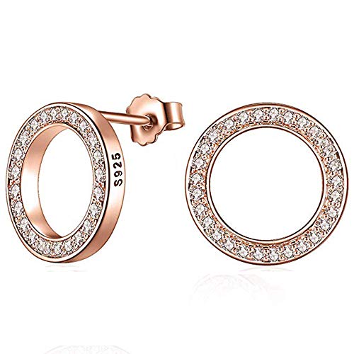 Elensan 925 Sterling Silber Kreis Kristall Ohrstecker Hypoallergen Ohrring für Frauen (Rose Gold) von Elensan