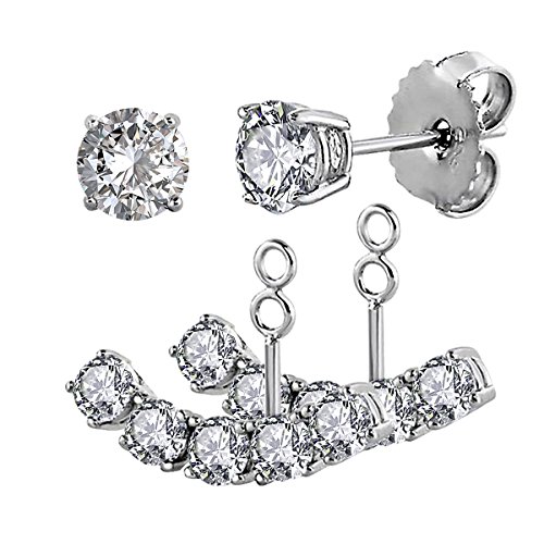 elensan S925 Sterling Silber 2 in 1 Cubic Zirkonia Ohrstecker und die Jacke Manschette Ohrringe Set von Elensan