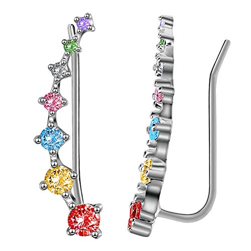 925 Sterling Silber Creolen Ohrringe mit 7 Kristallen Hypoallergen, Sterling Silber, Zirkonia von Elensan