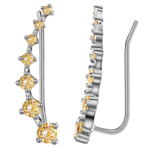 Elensan1 Bling Ohrklemmen 7 Kristalle 925er Sterling Silber Hypoallergen(Gelb) von Elensan