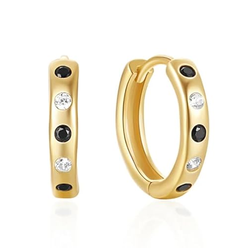 Elenza Gold Hoop Ohrringe mit schwarzen und weißen Kristallen von Elenza AMS