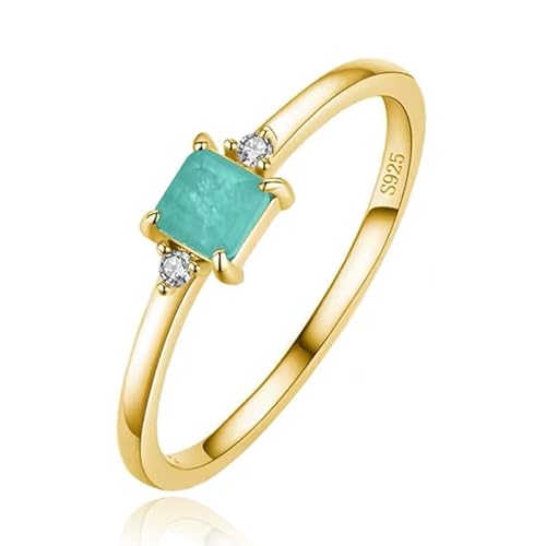 Elenza Silberring mit rechteckigem grünem Stein und Zirkonia, vergoldet mit 18k Gold Plating-15mm von Elenza AMS