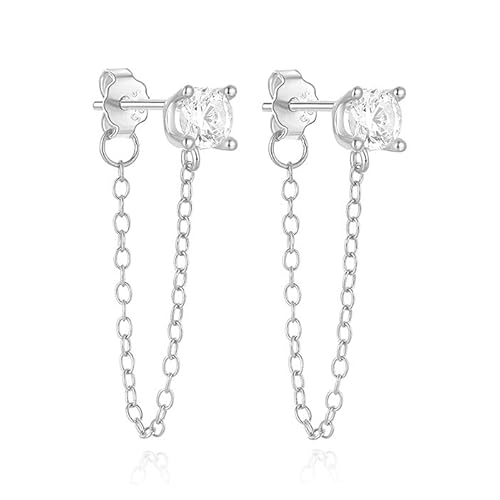 Elenza Sterling Silber Ohrringe mit Kette und Zirkonia - Silber von Elenza AMS