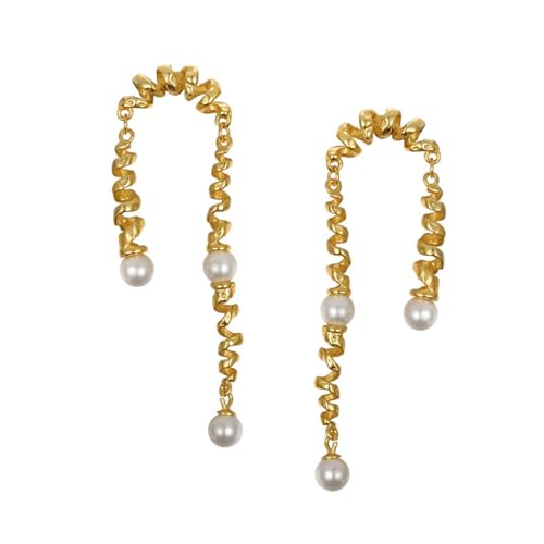 Damen Ohrringe, Silber 925 Ohrring Linie Federlocken Zart Mit Perle Besetzt Damen Ohrstecker Silber 925 Silber Geburtstag Valentinstag Geschenck von Elepadaki