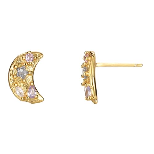 Damen Ohrringe, Silber 925 Ohrring Mond Und Sterne Elegant Ohrringe Vergoldet Damen Gold Geburtstag Valentinstag Geschenck von Elepadaki