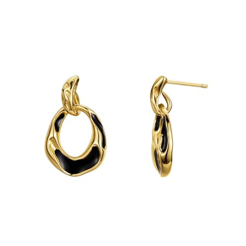 Damen Ohrringe, Silber 925 Ohrring Schwarzer Drip Glaze Unregelmäßiger Ring Anhänger Personalisiert Silberne Ohrringe Damen Gold Geburtstag Valentinstag Geschenck von Elepadaki