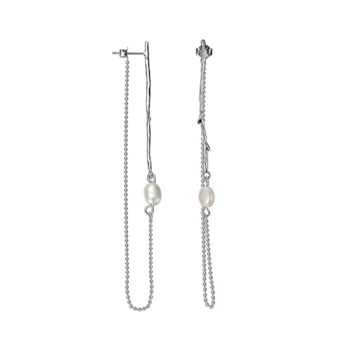 Damen Ohrringe, Silber 925 Ohrring Zarte Zweiglinie Perlenkette Quaste Ohrstecker Damen Silber Geburtstag Valentinstag Geschenck von Elepadaki