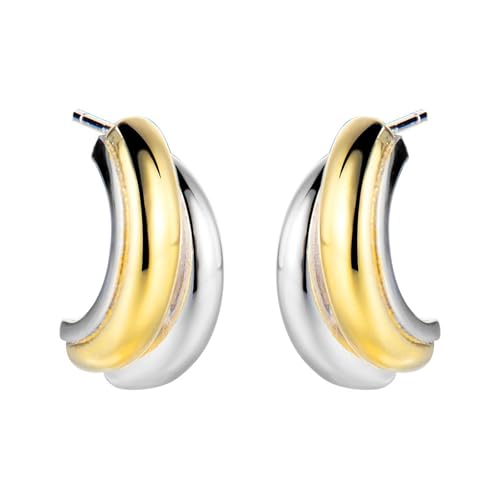Damen Ohrringe, Silber 925 Ohrringe Patchwork Mit Geschwungenen Linien Silber Ohrringe Stecker Silber Gold Für Damen Geburtstag Valentinstag Geschenck von Elepadaki