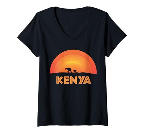Damen Elefant Baby African Kenia Sunset Wildlife Cute Nature Gift T-Shirt mit V-Ausschnitt von Elephant Baby Sunset Africa Kenya Wildlife Tees