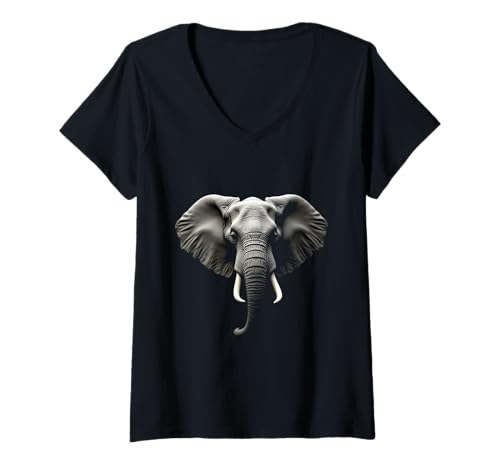 Damen Elefantenkopf Wildtier Afrika Indien Kunst T-Shirt mit V-Ausschnitt Damen Elefantenkopf Wildtier Afrika Indien Kunst T-Shirt mit V-Ausschnitt von Elephant Fun Designs