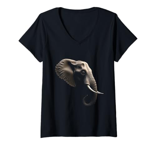 Damen Elefantenkopf Wildtier Afrika Indien Kunst T-Shirt mit V-Ausschnitt Damen Elefantenkopf Wildtier Afrika Indien Kunst T-Shirt mit V-Ausschnitt von Elephant Fun Designs