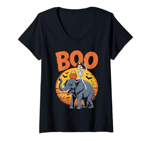 Damen Gruseliges Elefantenkostüm auf Boo Elefant Halloween T-Shirt mit V-Ausschnitt Damen Gruseliges Elefantenkostüm auf Boo Elefant Halloween T-Shirt mit V-Ausschnitt von Elephant Halloween kids, women, men
