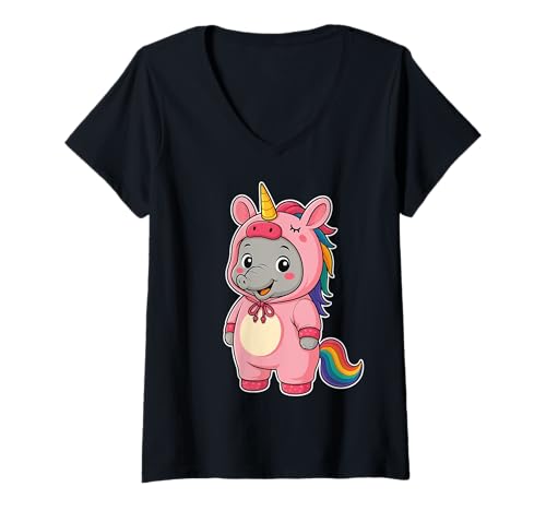 Damen Kawaii Elefant im Einhorn Kostüm für Mädchen Kinder Einhorn T-Shirt mit V-Ausschnitt Damen Kawaii Elefant im Einhorn Kostüm für Mädchen Kinder Einhorn T-Shirt mit V-Ausschnitt von Elephant In Unicorn Costume Kawaii Design