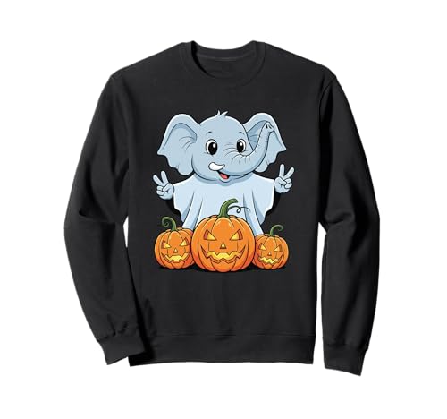 Lustiger Elefant Geist Kürbis Boo Halloween Kinder Herren Damen Sweatshirt von Elephant Lovers Halloween Ghost Pumpkin Outfits