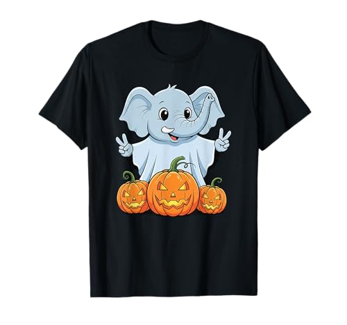 Lustiger Elefant Geist Kürbis Boo Halloween Kinder Herren Damen T-Shirt von Elephant Lovers Halloween Ghost Pumpkin Outfits