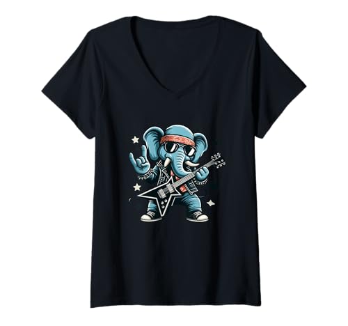 Damen Elephant Rock Band Musik Gitarre Cool T-Shirt mit V-Ausschnitt Damen Elephant Rock Band Musik Gitarre Cool T-Shirt mit V-Ausschnitt von Elephant Rock Band Music Guitar