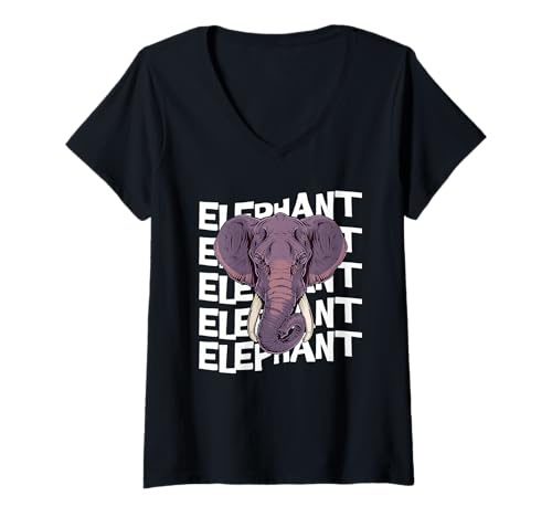 Damen Elefanten-Cartoon, niedlich T-Shirt mit V-Ausschnitt von Elephant Tees & Shirts