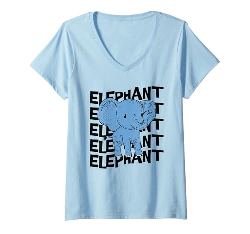 Damen Elefanten-Cartoon, niedlich T-Shirt mit V-Ausschnitt von Elephant Tees & Shirts