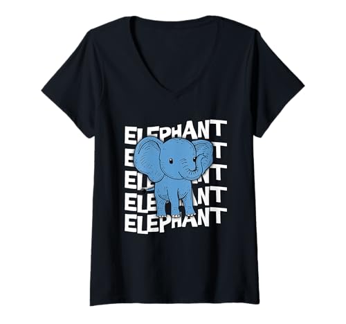 Damen Elefanten-Cartoon, niedlich T-Shirt mit V-Ausschnitt von Elephant Tees & Shirts