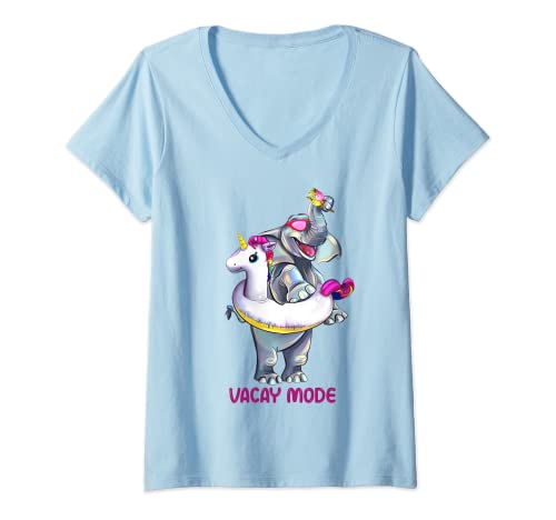 Damen Vacay Mode Elefant Einhorn Schwimmer Sommer Pool Party Kinder T-Shirt mit V-Ausschnitt von Elephant Vacay Mode Summer Tees